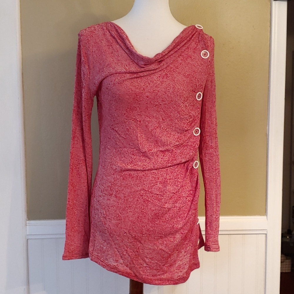 Cowl Neck Tunic Ruched Front Long Sleeve Blouse